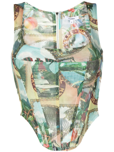 Miaou Campbell Textured Recycled Polyester-blend Corset Top In Postcard