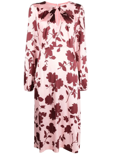 P.a.r.o.s.h Floral-print Keyhole-neck Dress In Pink