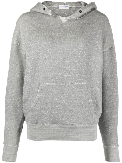 Saint Laurent Oversize Grunge Université Cotton Logo Graphic Hoodie In Melange Grey