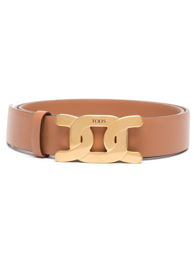 Tod's Logo-plaque Leather Belt In Braun