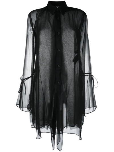 Yohji Yamamoto Draped Sheer Button-up Shirt In Black