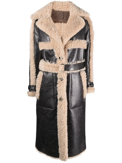 Urbancode Cracked-effect Belted Coat In Charcoal
