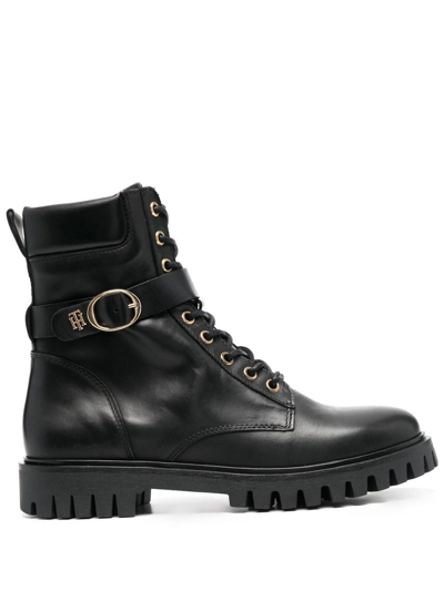 Tommy Hilfiger Ankle-length Leather Biker Boots In Schwarz