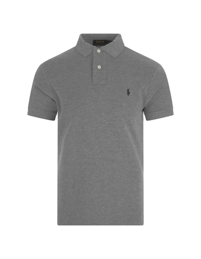 Ralph Lauren Man Grey And Military Green Slim-fit Pique Polo Shirt In Canterbury