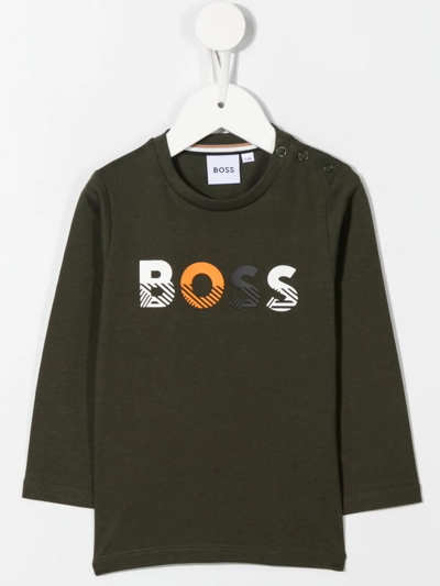 Bosswear Babies' Logo-print Long-sleeve T-shirt In Grün