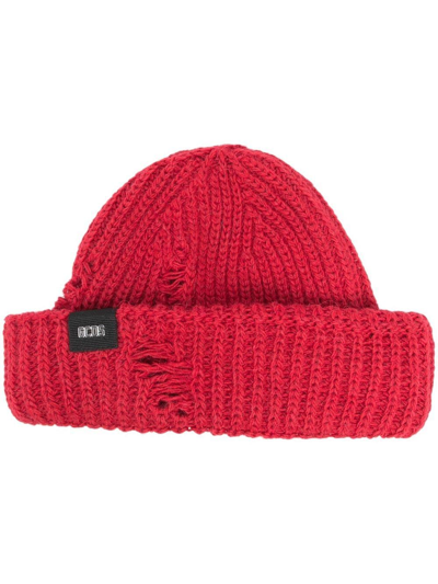 Gcds Logo-patch Ribbed Beanie In Burgundy