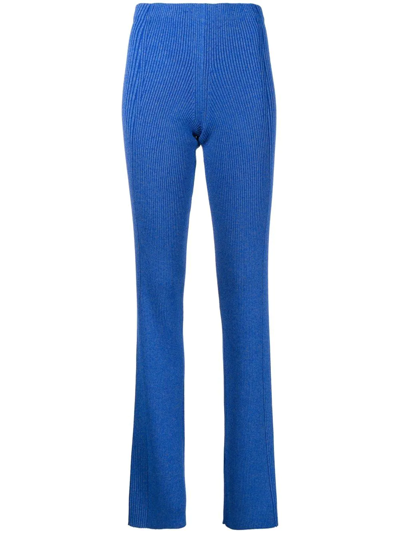 Dion Lee Flared Ribbed-knit Trousers In Blau