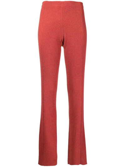Dion Lee Ribbed-knit Flared Trousers In Rot