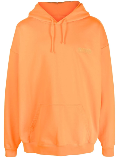 Vetements Embroidered-logo Detail Hoodie In Orange