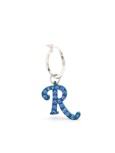 Raf Simons Crystal-embellished Logo Earring In Blue