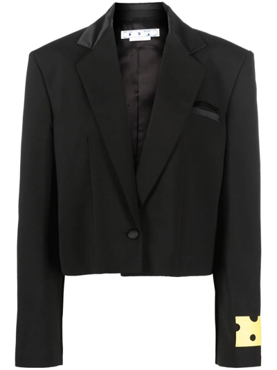 Off-white Single-breasted Cropped Blazer In Black