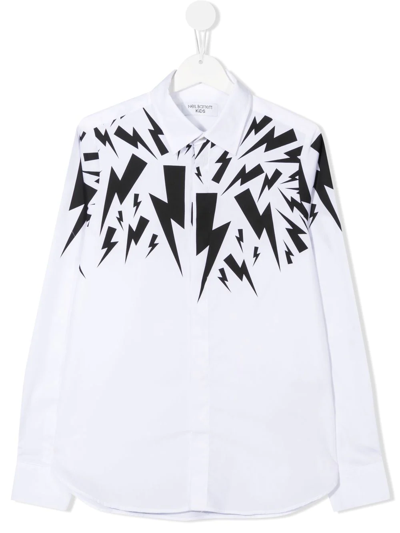 Neil Barrett Teen Thunderbolt-print Cotton Shirt In White