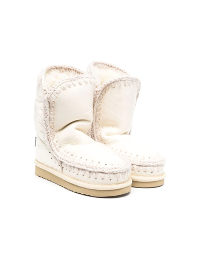 Mou Kids' Shearling-lined Leather Boots In White