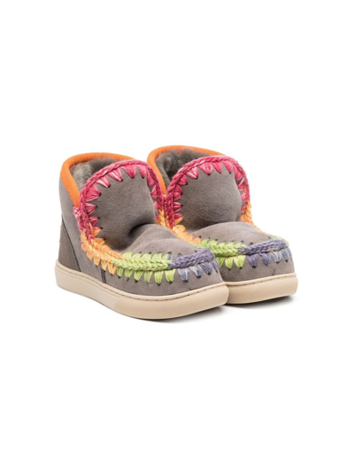 Mou Kids' Fur-trimmed Wool Boots In Grey