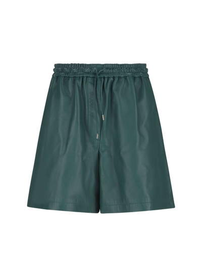 Loewe Leather Elasticated Mini Shorts In Bottle Green