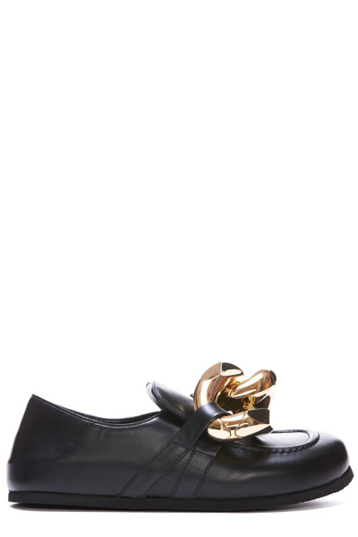 Jw Anderson Flat Chain Step-in Heel Leather Loafers In Black