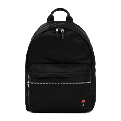 Ami Alexandre Mattiussi Ami Logo Plaque Zipped Backpack In Black