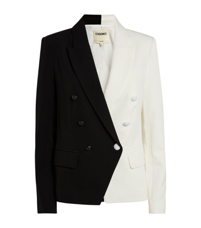 L Agence Kenzie Colorblock Double-breasted Tailored Blazer In Blackivor