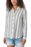 Lucky Brand Stripe Woven Button Down Shirt In Black Multi