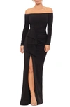 XSCAPE STRAPLESS LONG SLEEVE COLUMN GOWN