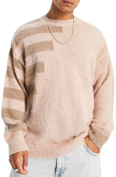 Topman Knitted Stripe Sweater In Pink-neutral