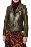 Bernardo Leather Moto Jacket In Olive Branch