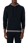 Bugatchi Stripe Trim Cotton Blend Hoodie In Caviar