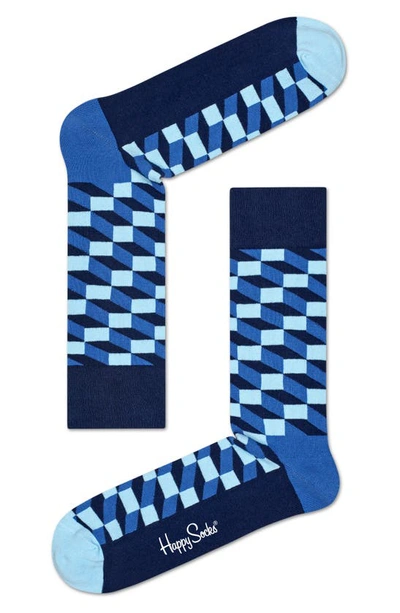 Happy Socks Filled Optic Crew Socks In Blue Combo