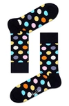 Happy Socks Big Dot Socks In Black,silver