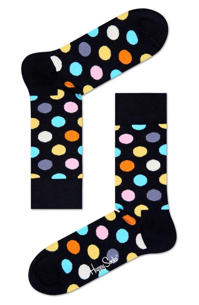 Happy Socks Big Dot Socks In Black,silver