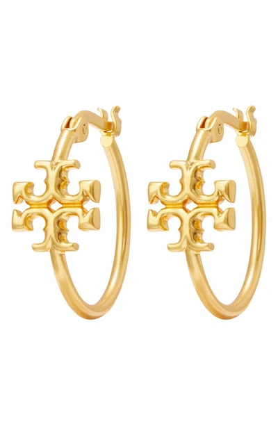 Tory Burch Eleanor 18k-gold-plated Small Logo Hoop Earrings In Rolled Brass