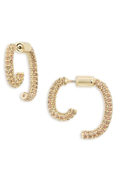 Demarson Mini Luna Pavé Crystal Front/back Earrings In 12k Shiny Gold/ Rose Blush