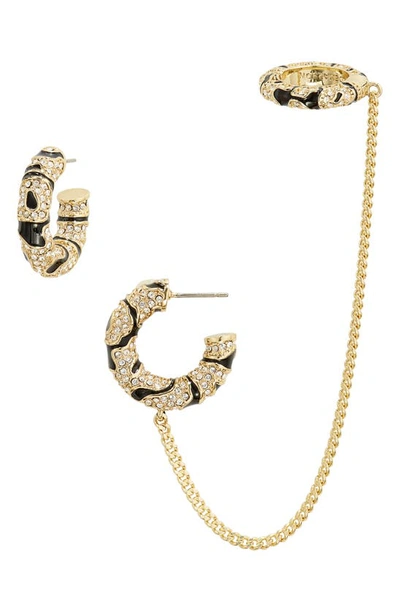 Demarson Phoenix Convertible Asymmetric Earrings In 12k Shiny Gold/zebra Pave