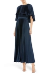 Mac Duggal Pleated Capelet A-line Cocktail Dress In Midnight