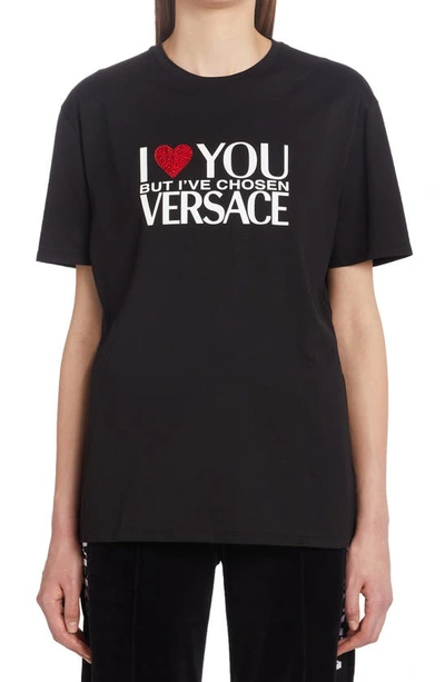 Versace I Love  Hotfix Heart Cotton Graphic Tee In Nero