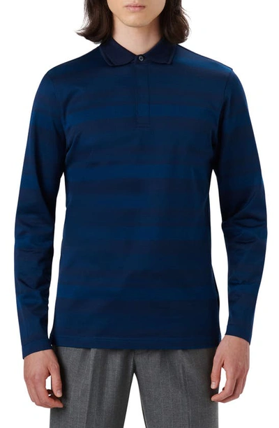 Bugatchi Three-button Long Sleeve Polo In Navy