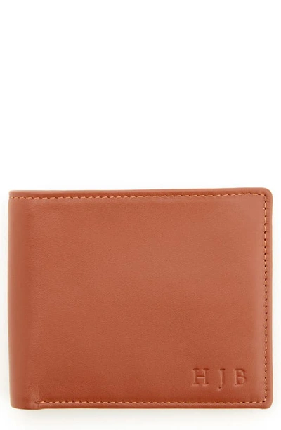 Royce New York Personalized Rfid Leather Trifold Wallet In Tan- Deboss