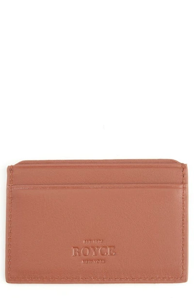 Royce New York Personalized Rfid Leather Card Case In Tan- Silver Foil