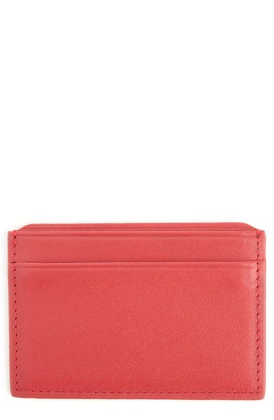 Royce New York Personalized Rfid Leather Card Case In Red- Silver Foil
