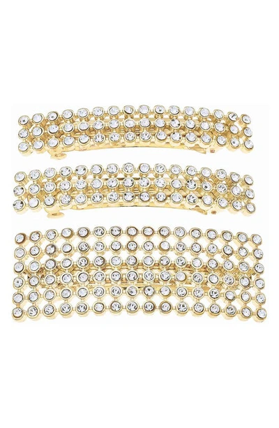 Ettika Assorted 3-pack Crystal Barrettes In Gold
