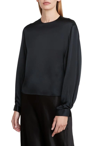 Vince Pleat Cuff Silk Blouse In Black