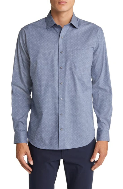 Alton Lane Dylan Lifestyle Stretch Cotton Button-up Shirt In Chambray Blue Dots