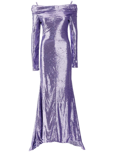 Attico Off-shoulder Sequin Dress In Purple