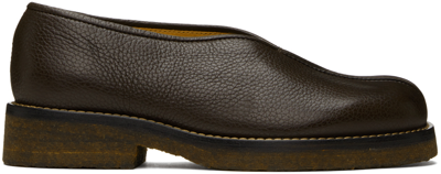 Lemaire Brown Piped Loafers In Br490 Dark Chocolate
