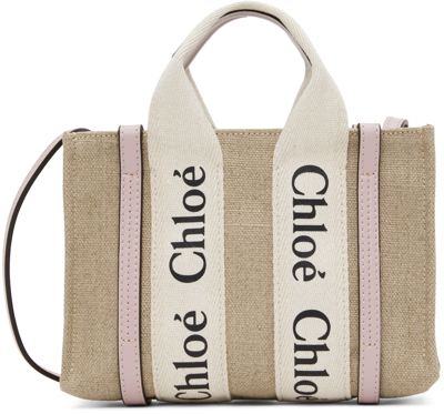 Chloé Beige Mini Woody Tote In 521 Misty Lavender