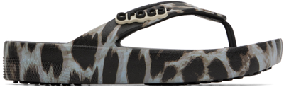 Crocs Black & Gray Classic Platform Flip Flops In Black/leopard