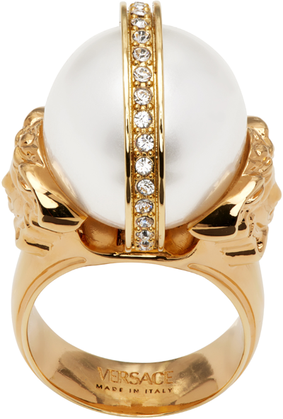 Versace Medusa Imitation Pearl Ring In Silver