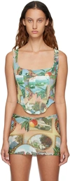 Miaou Campbell Textured Recycled Polyester-blend Corset Top In Postcard
