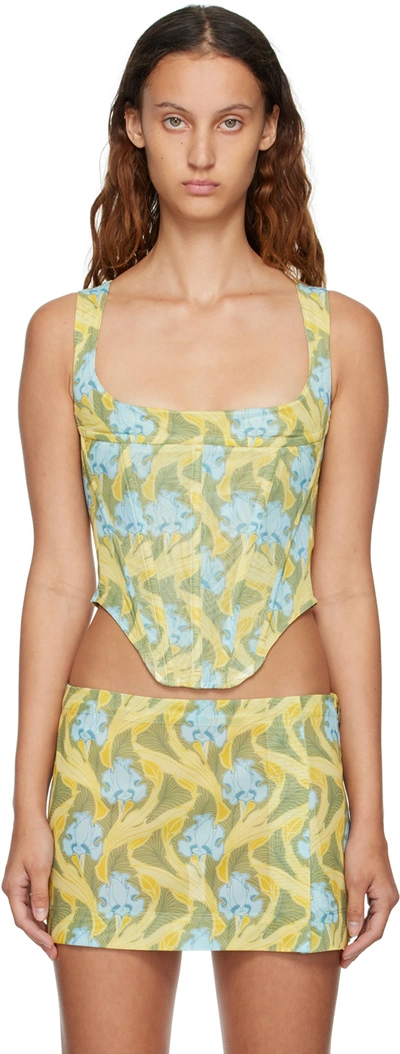 Miaou Campbell Graphic-print Stretch-woven Corset Top In Neutrals