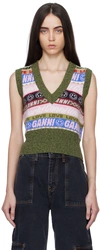 Ganni Recycled Wool-blend Jacquard Vest In 999 Multicolour